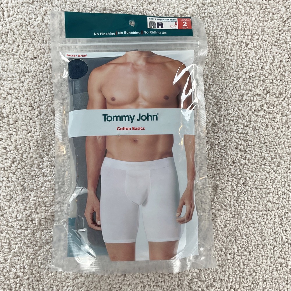 Tommy John Mens Cotton‎ Basics Boxer Briefs 2 Pack Grey Blue 9" Inseam Small NEW
